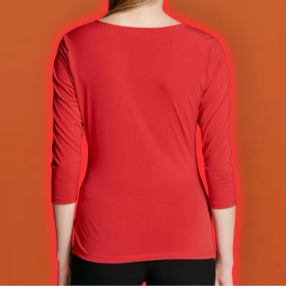 Calvin Klein ‘3/4 Sleeve Ruched Lace Up Detail Pullover Blouse’ Coral Red Size S - Picture 5 of 15